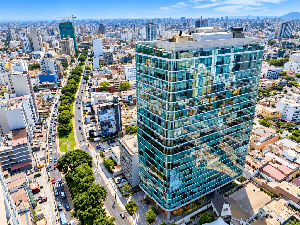 Vista aérea de la torre de oficinas Securitas en Lima
